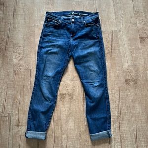 7 For All Mankind Gwenevere Medium Blue Ripped Knee Skinny Jeans Size 31